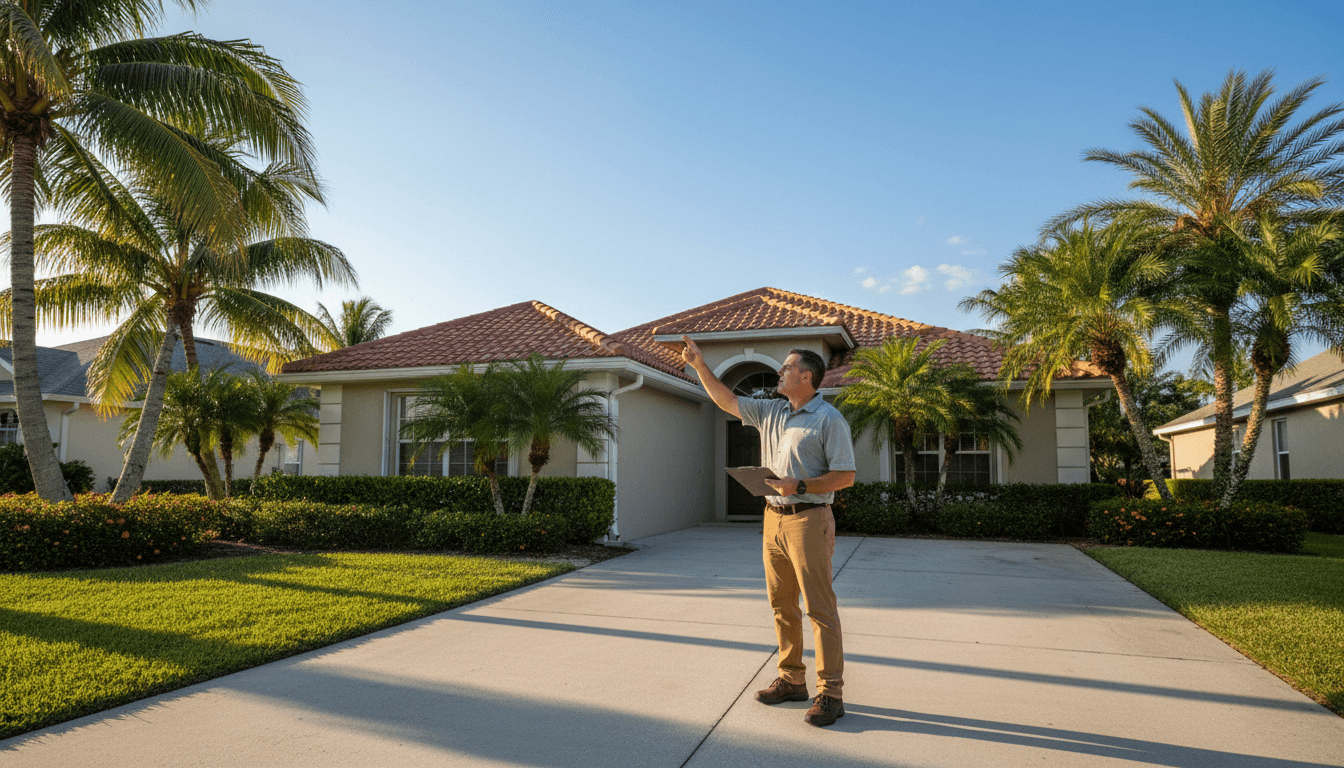 Professional home inspector checking property condition and maintenance in Bonita Springs