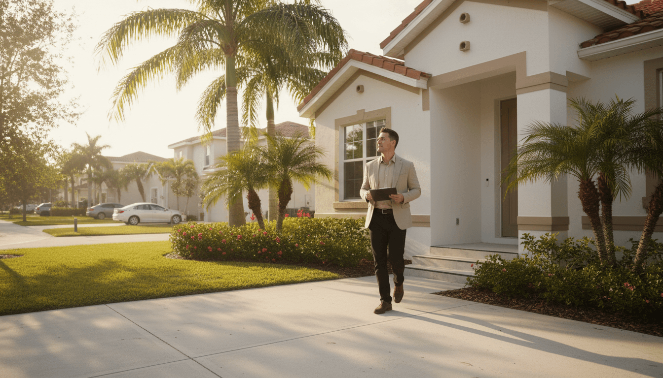 Professional home inspector conducting a property check at a residential home in Bonita Springs